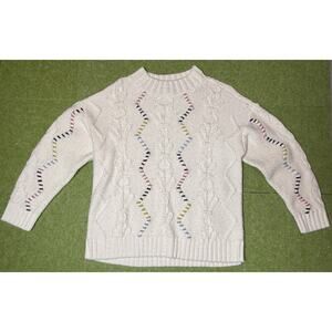 Coldwater Creek Women’s Cable Knit Sweater Medium Ivory Multicolor Stitch Teacup